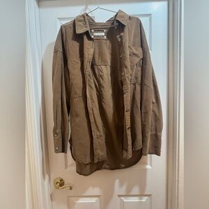 Free people baby cord button down in warm tobacco. Sold out eveywhere